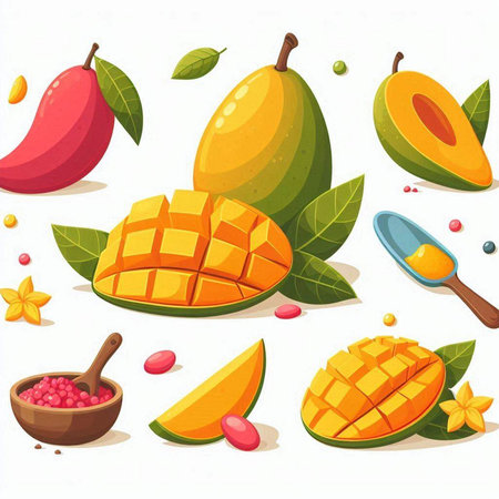 Mango fruit icon set. Vector illustration of mango fruit icons.のイラスト素材