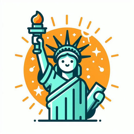 Statue of Liberty with burning torch. Vector illustration in flat style.のイラスト素材