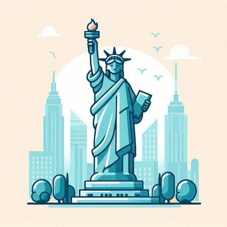 Statue of liberty in New York City. Flat style vector illustration.のイラスト素材