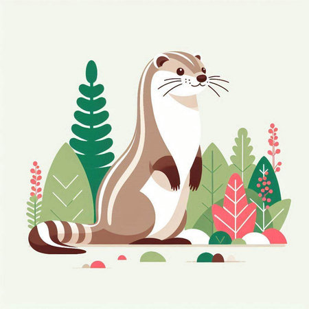 Cute otter in the forest. Vector illustration. Flat style.のイラスト素材