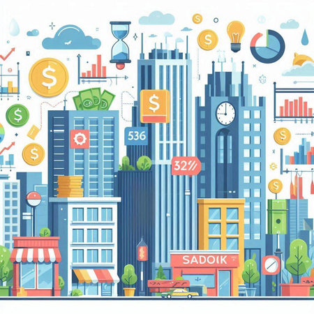 Business and finance background. Vector illustration in flat style. City life.のイラスト素材