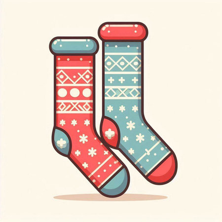 Christmas socks with snowflakes. Vector illustration in cartoon style.のイラスト素材