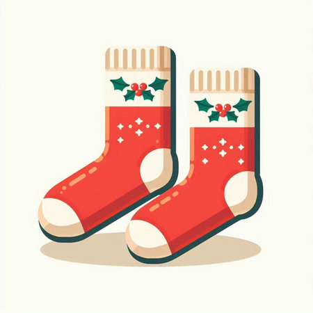 Christmas socks with ornaments. Vector illustration in flat style.のイラスト素材