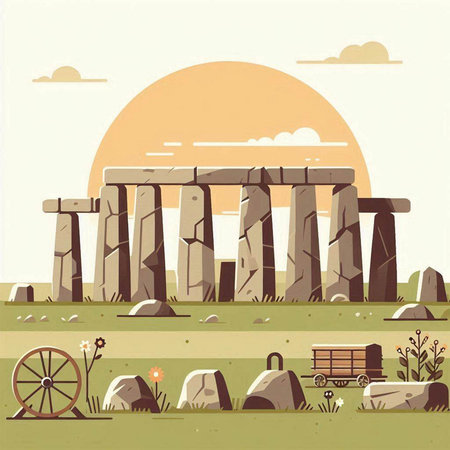 Stonehenge, United Kingdom. Vector illustration in flat style.のイラスト素材