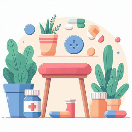 Pharmacy concept. Vector illustration in flat style. Health care and medicine.のイラスト素材