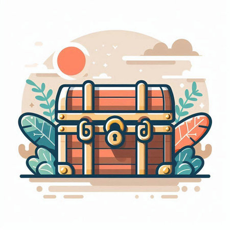 Treasure chest. Vector illustration of a treasure chest in flat style.のイラスト素材