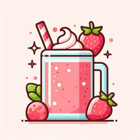 Strawberry milkshake in a glass. Vector illustration.のイラスト素材