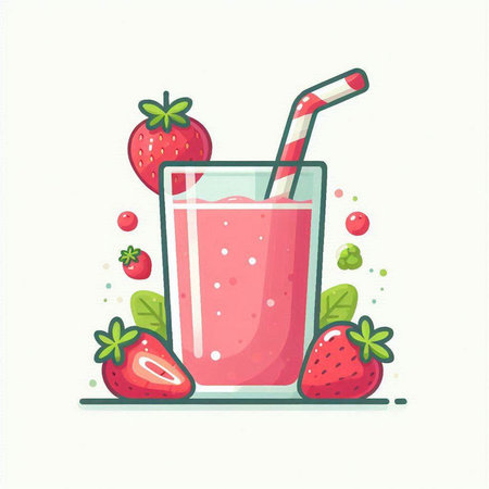 Strawberry smoothie in a glass with a straw. Vector illustration.のイラスト素材