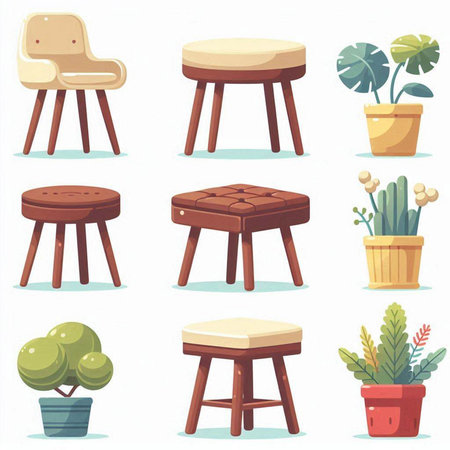 Set of furniture icons. Furniture in cartoon style. Vector illustration.のイラスト素材
