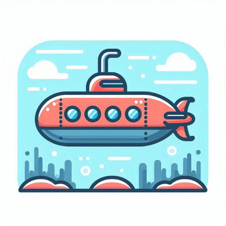 Submarine in the sky. Vector illustration in a flat style.のイラスト素材