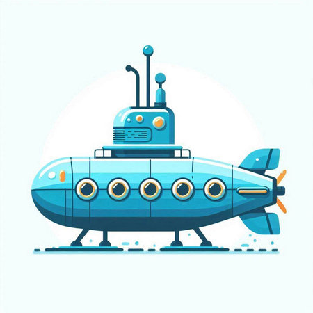Cartoon submarine. Vector illustration of a blue submarine on a white background.のイラスト素材