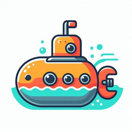 Cartoon submarine. Vector illustration in a flat style on a white background.のイラスト素材