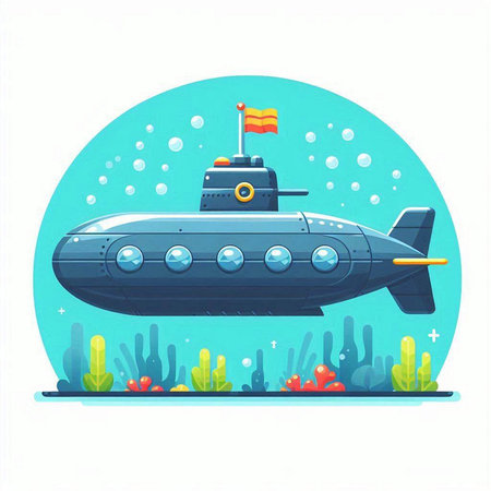 Submarine in the sea. Vector illustration in a flat style.のイラスト素材