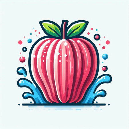 Vector illustration of red apple in water splash. Isolated on white background.のイラスト素材