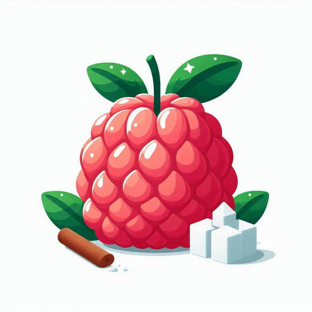 Raspberry fruit vector illustration isolated on white background. Fresh berry.のイラスト素材