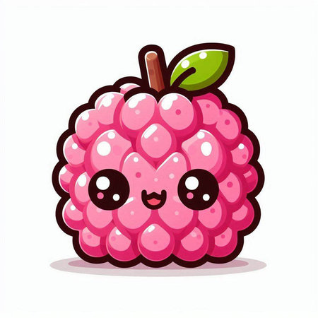 Cute cartoon raspberry fruit character. Vector illustration isolated on white background.のイラスト素材
