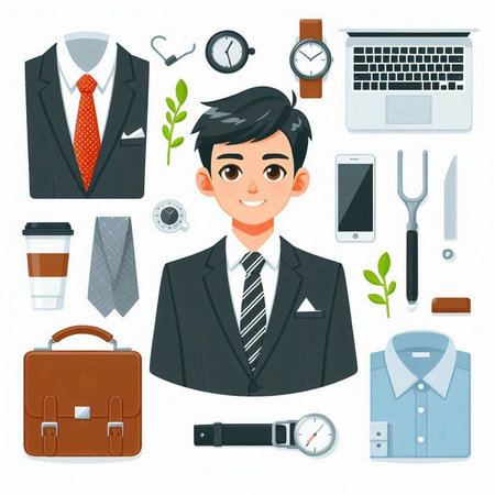 Businessman character. Vector illustration in flat cartoon style. Isolated on white background.のイラスト素材