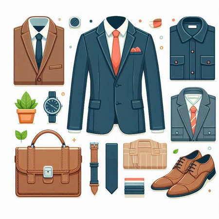 Fashion icons set with men's clothing and accessories isolated vector illustrationのイラスト素材