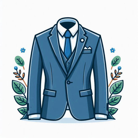 Wedding suit with bow tie. Hand drawn vector illustration.のイラスト素材
