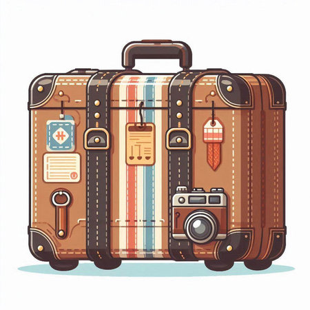 Vintage travel suitcase. Vector illustration isolated on a white background.のイラスト素材