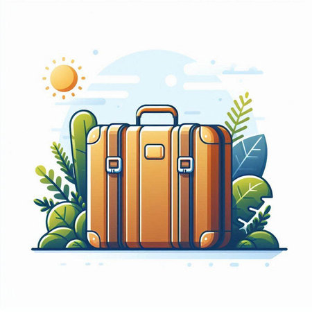 Suitcase on the background of the nature. Vector illustration.のイラスト素材