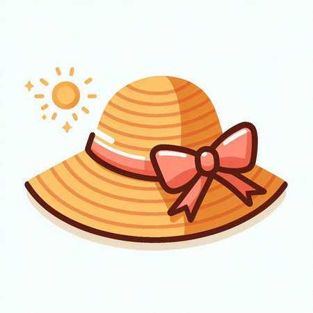 Summer hat with bow. Vector illustration in flat style isolated on white background.のイラスト素材