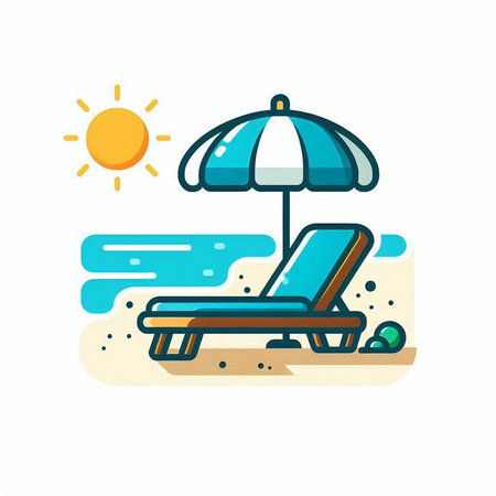 Beach umbrella and sun lounger. Vector flat illustration.のイラスト素材
