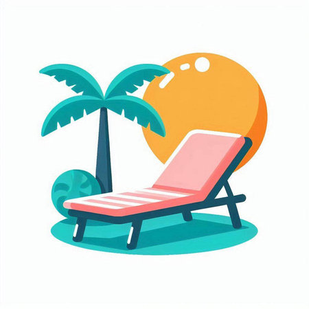 Beach chair with palm tree. Vector illustration in flat style.のイラスト素材
