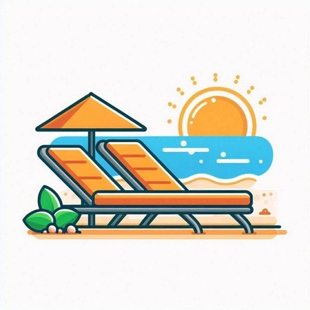 Vector illustration of a deck chair on the beach. Summer vacation concept.のイラスト素材