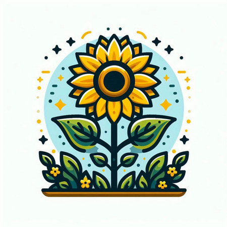 Sunflower with leaves and flowers on a light background. Vector illustration.のイラスト素材