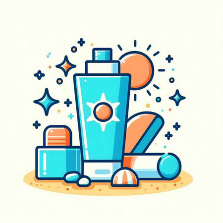 Vector illustration of sunblock bottle with cream, lotion or lotion.のイラスト素材
