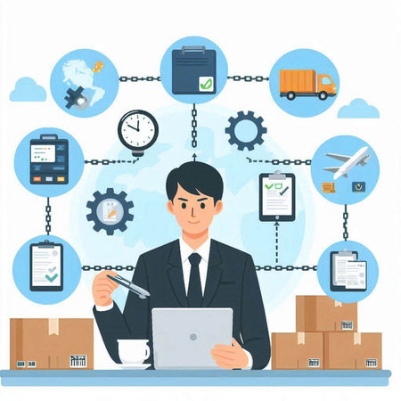 Flat design modern vector illustration concept of logistic, delivery, logistics, transportation, distribution.のイラスト素材