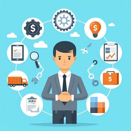 Businessman working in office. Flat design style modern vector illustration.のイラスト素材