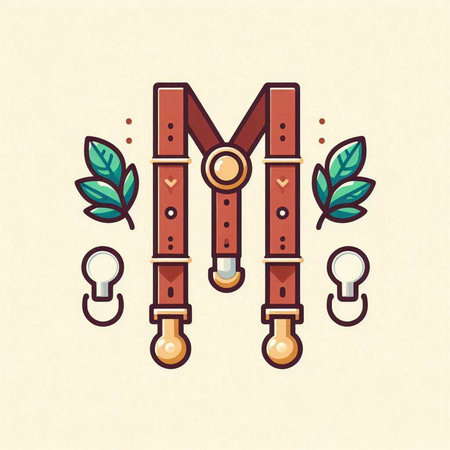 Alphabet letter M with brown leather belt and laurel wreathのイラスト素材