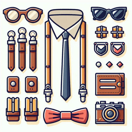 Set of men's accessories and accessories. Vector illustration in flat style.のイラスト素材