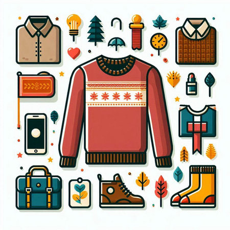 Vector illustration of winter clothing and accessories icons set in thin line styleのイラスト素材