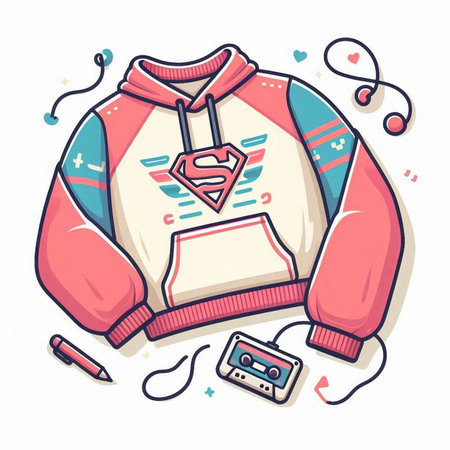 Colorful vector illustration of a hoodie with a label on itのイラスト素材