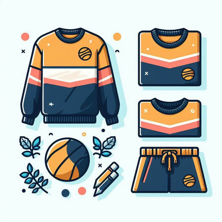 Colorful vector illustration of a sports sweater, shorts, socks and a pencil for drawing.のイラスト素材
