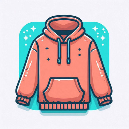 Vector hand drawn illustration of a pink hoodie on a blue background.のイラスト素材