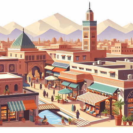 Koutoubia Mosque in Marrakesh, Morocco. Vector illustrationのイラスト素材