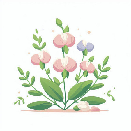 Beautiful vector illustration of sweet pea flowers on white background.のイラスト素材