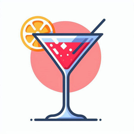Cocktail flat color icon. Alcoholic beverage. Vector illustrationのイラスト素材