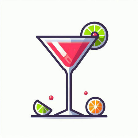 Cocktail with lime and cranberry. Vector illustration in flat styleのイラスト素材