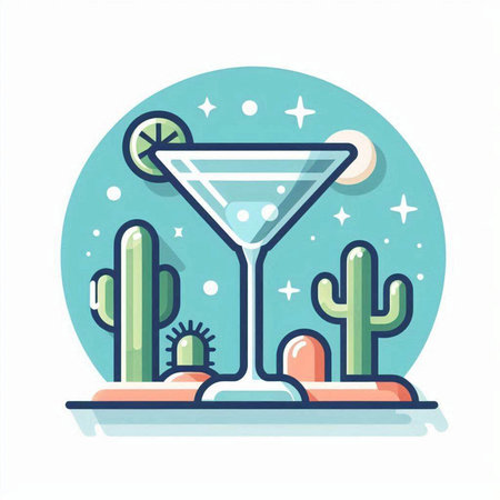 Cocktail with cactus. Colorful flat vector illustration.のイラスト素材