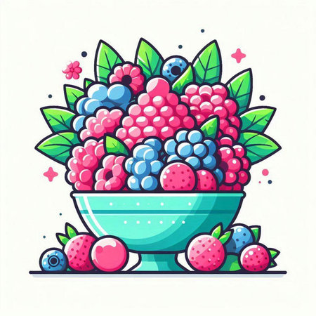 Vector illustration of a bowl of berries. Cute cartoon style.のイラスト素材