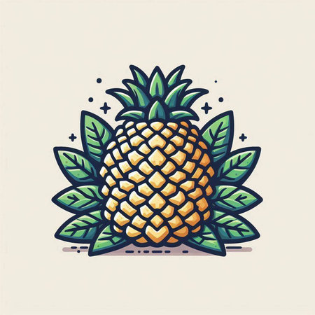 Pineapple vector illustration. Hand drawn tropical fruit with leaves.のイラスト素材