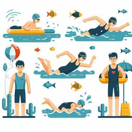 Swimming sport. Water sport. Vector illustration. Flat style.のイラスト素材