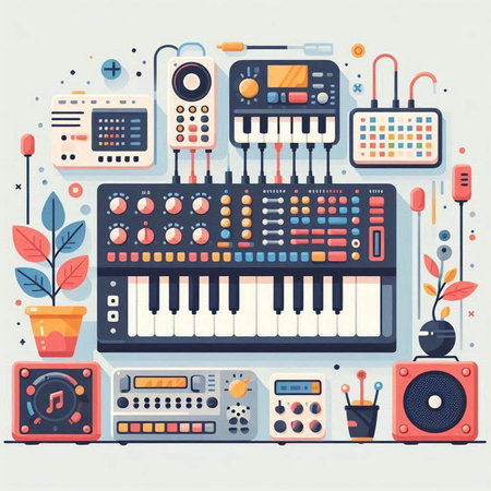 Musical instruments. Vector illustration in flat style. Music production.のイラスト素材
