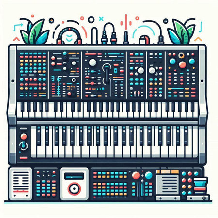 Vector illustration of electronic musical instruments in flat style - piano, synthesizer.のイラスト素材