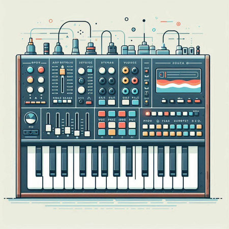 Electronic synthesizer. Electronic piano. Vector illustration in flat styleのイラスト素材
